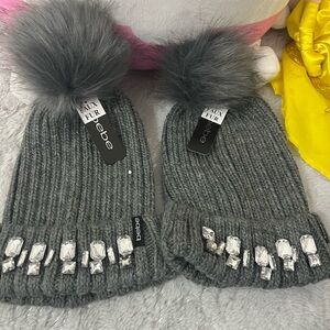 Gray Faux Fur Pom-Pom Beanie for Kids